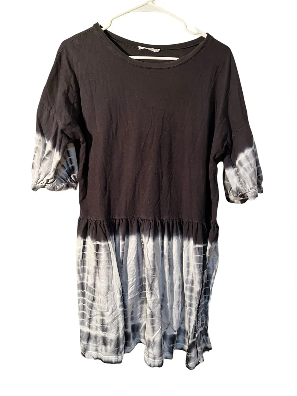 Talulah Women’s Size Small T-Shirt Dress Gray White Tie Dye Short Sleeve Mini